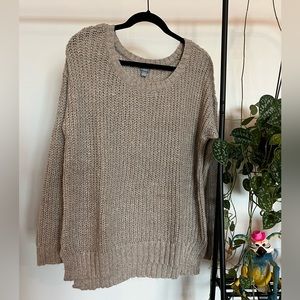 Aerie Sweater Large Oatmeal Knit Cotton Scoop Neck